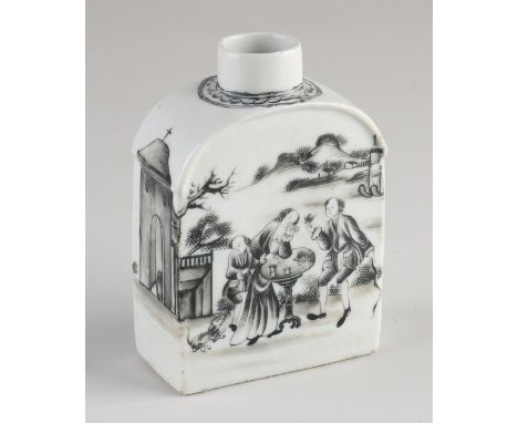 Rare 18th century Chinese porcelain encre de chine tea caddy with European decor.&nbsp;Professional top edge restoration.&nbs