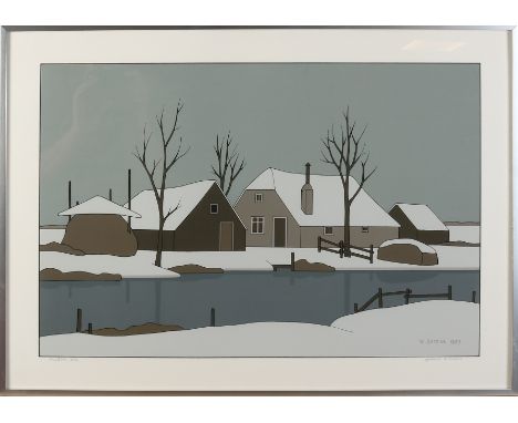 Klaas Bernink 1983. 1913 - 1996. Snowy landscape with farm.&nbsp;Epreuve 'd Artiste.&nbsp;Lithograph on paper.&nbsp;Dimension