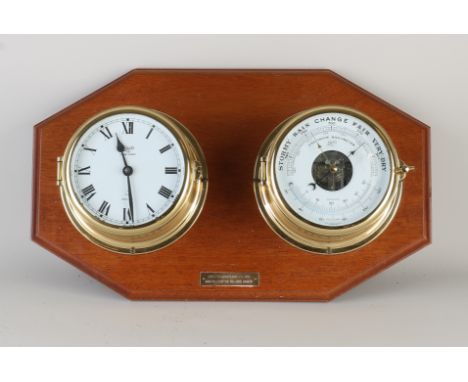 German brass Schatz ship's clock + barometer.&nbsp;Second half of the 20th century.&nbsp;With striking mechanism on bell.&nbs