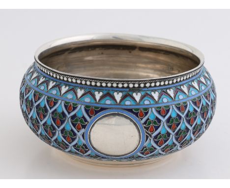 Russian silver cloisonne bowl, 88 zolotnik, 916/000, round model, beautifully decorated with enamel.&nbsp;Size: Nikolai Nemir