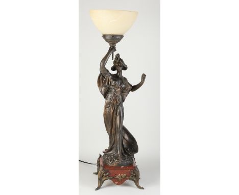 Antique composition metal Jugendstil lamp.&nbsp;Circa 1900. Dimensions: H 72 cm.&nbsp;In good condition.