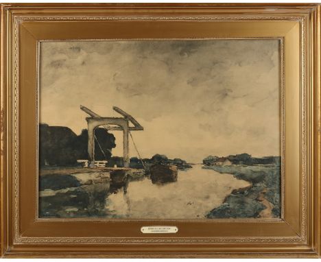 JH Weissenbruch.&nbsp;1824 - 1903. River view with drawbridge.&nbsp;Lithograph on paper.&nbsp;Dimensions: H 42 x W 56 cm.&nbs