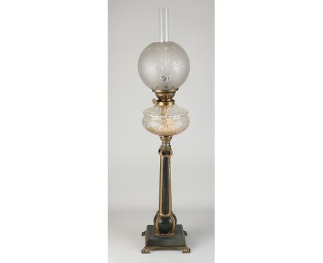 Large antique Jugendstil kerosene lamp made of black marble/brass, with crystal glass reservoir.&nbsp;Dimensions: H 81 cm.&nb