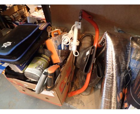 Mixed hand tools to include boxed tile cutter Bosch drill etc 