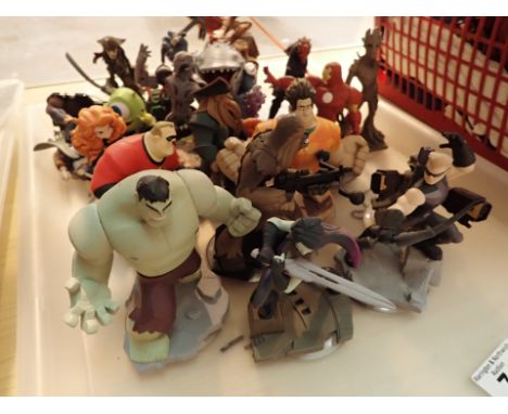 Tray of Disney Infinity action figurines including Monsters Inc Iron Man etc