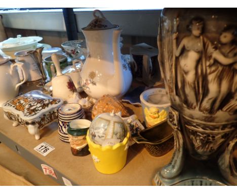 Shelf of mixed ceramics