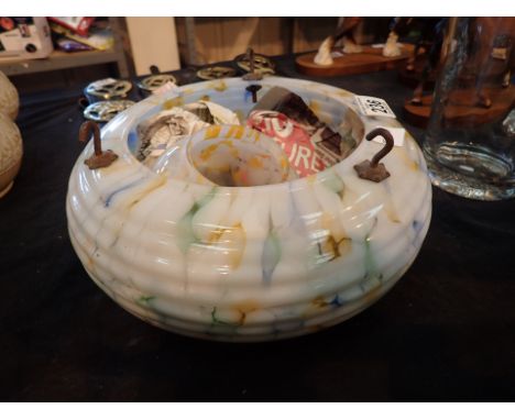 Art Deco hanging multicoloured light shade with similar vase