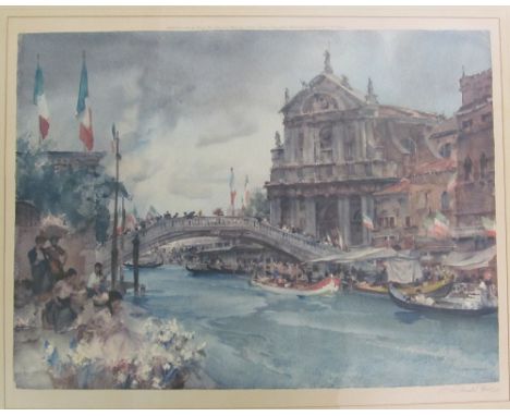 A signed Russell Flint print Venice scene with FATG blindstamp 725/850