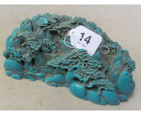 A modern carved turquoise boulder/scholars rock