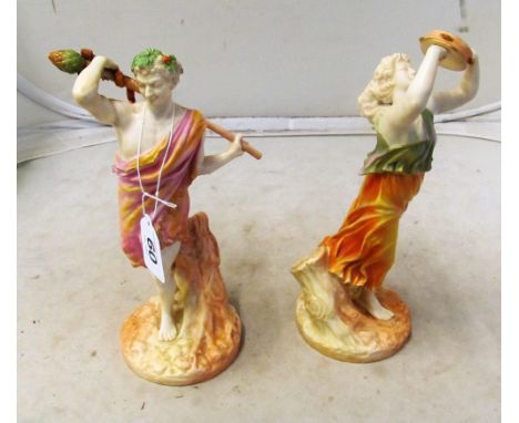 A Royal Worcester figure Bacchante with tambourine No 1441 and a Satyr of Summer with staff No 1440 (repaired)