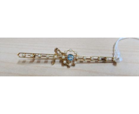 A 15ct gold blue stone and pearl brooch 5g