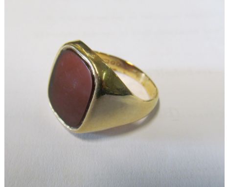 A 9ct gold signet ring with cornelian stone 8.1 gms