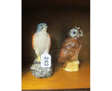 A Beswick Tawny Owl whiskey flask and another Kestral