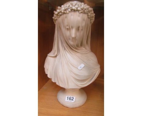 A Copeland Parian ware 'The Veiled Bride' for Crystal Palace Art Uniondirty on base, slight chip on wreath and on base pillar