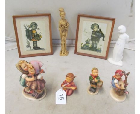 A Royal Doulton figure Sweetheart Girl, three Goebel figures children, another Goebbel style (slightly a/f), two Hummel pictu