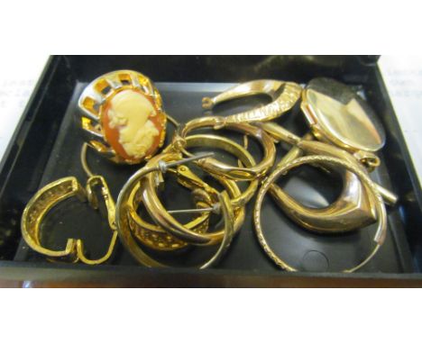 Some gold coloured items, cameo ring and costume jewellery