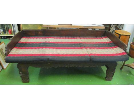 A hand crafted ornate teak Bali daybed, bought from Liberty of London, with back and two sides that slot in 88" long x 46" wi