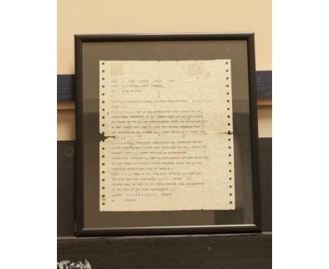 EISENHOWER SIGNALS TO MAIN 30 CORPS CONFIRMING UNCONDITIONAL SURRENDER OF GERMAN FORCES  7 MAY a single telex sheet, black in