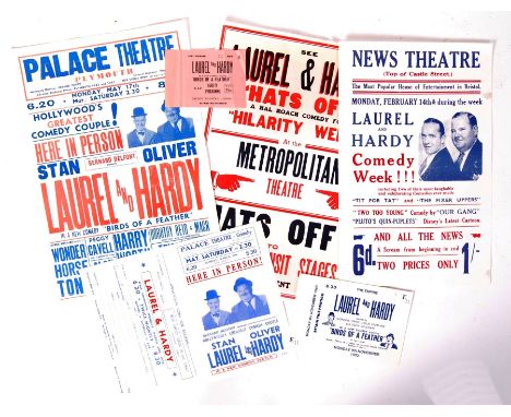 A collection of reproduction Laurel &amp; Hardy related cinema ephemera. Comprising; a ' Hat's Off ' poster, a poster from th