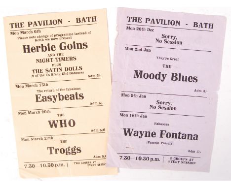 A pair of rare late 1960's Bath Pavilion concert flyers. The first from Monday March 6th-March 27th featuring: Herbie Goins, 