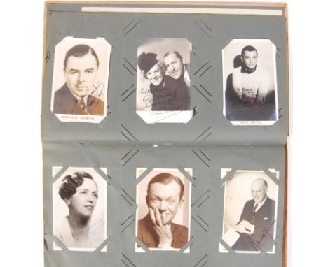 An antique Edwardian style slip-in postcard album filled with vintage stars of stage and screen autographed photographs. x58 