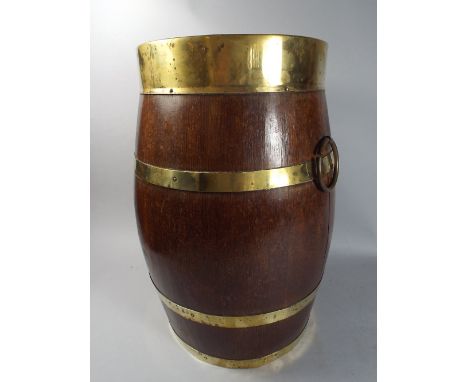 A Brass Bound Barrel Shaped Stick Stand.