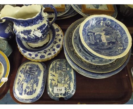 A Collection of Blue and White to Include Willow Pattern Spode Italian Pattern Plate Milk Jug Etc. 