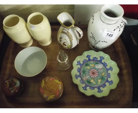 A Tray Containing Oriental Ware to Include Ceramic Cloisonne Etc.  