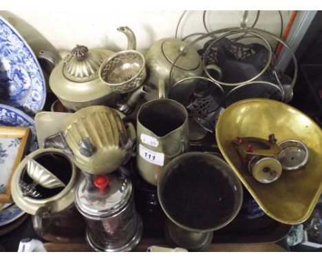 A Collection of Silver Plate and Other Metal Ware to Include Cigarette Dispenser Scales Tea Service Etc. 