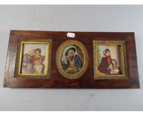 A Framed Triptych of Three Coloured Prints. 