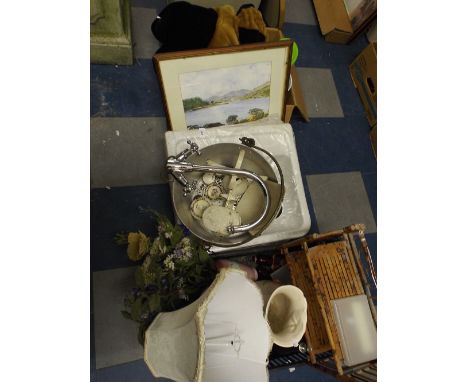 A Collection of Various Items to Include Ceramic Sink Aluminum Jam Kettle Water Colour Various Kitchenalia Etc.   