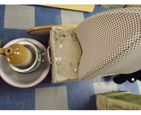 A Collection of Items to Include Metal Trunk, Ceramics, Metal Ware, Cat Bed Chamber Pot Etc. 