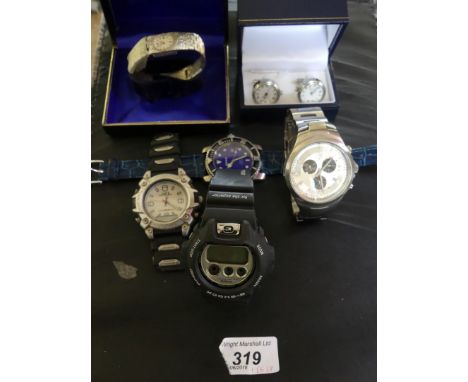 A collection of wristwatches, to include; Accurist, Casio and Beuchat, with a pair of cufflinks (Qty)