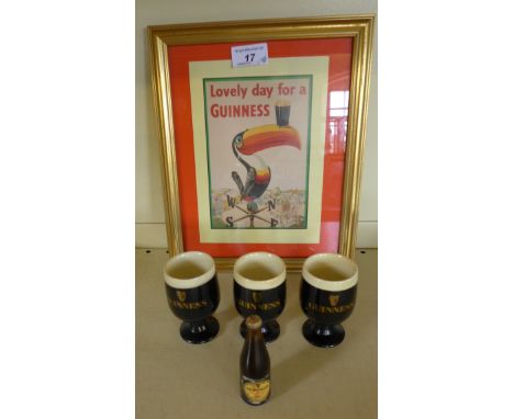 A mixed lot of modern Guinness advertising items, comprising French picture, three Carltonware  egg cups, a miniature bottle 
