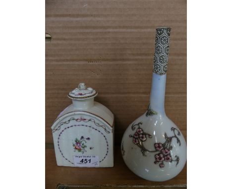 A late 19th/early 20th Century Japanese stem vase decorated with enamel detail, together with a 19th Century porcelain tea ca