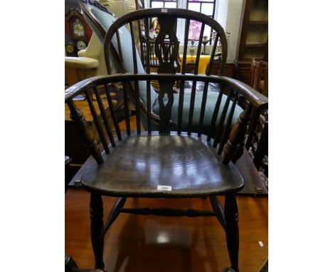 A 19th Century country made elm and ash stick back Windsor type chair, on turned legs, height 83cm, width 47cm.