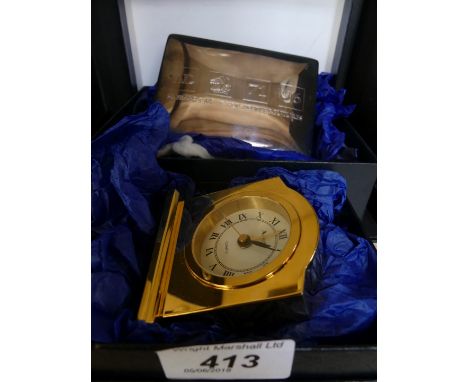Aquascutum boxed quartz bedside clock Allied Dumbar wood lined silver-plated cigarette case (2)