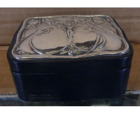 A small leather and silver mounted trinket box, decorated in the Art Nouveau style bearing London hallmark