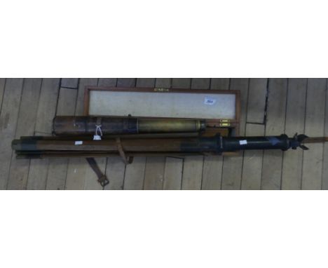 A WWI period military issue three draw telescope, dated 191884cm fully extended telescope stamped T.T & H Ltd, tell signal (M