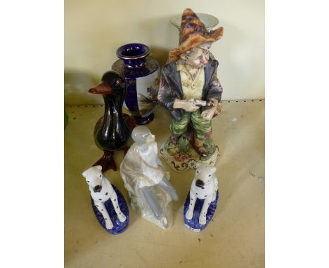 A mixed lot of ceramics comprising two modern Oriental vases, a pair of reproduction Staffordshire style greyhounds, a Nao fi