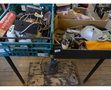 Three boxes of various mixed tools relating to jewellery manufacturer, plus a small pillar drill.