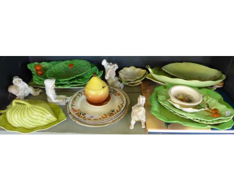 A mixed lot to include a range of Carlton ware dishes, Carlton ware leaf formed butter dish, a pear shaped preserve pot plus 