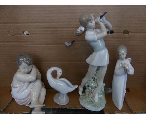 A mixed lot comprising a Royal Copenhagen model of a child together with a Lladro goose and two Nao figures (4).