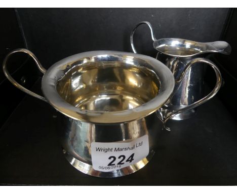 Birmingham hallmarked silver double handled sugar basin and accompanying cream jug, weight approx 4.8oz 