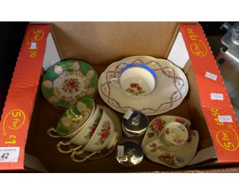 A mixed lot comprising 19th Century tea bowl, paragon teawares, Worcester egg coddlers, chamber stick and other mixed items  