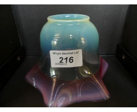 A small late 19th/early 20th Century vaseline and cranberry coloured light shadeOf frilled ribbed form, 10cm high    CONDITIO