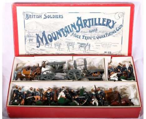 W Britain British Soldiers reproduction set 28 Mountain Artillery with mule team and quick firing gun boxed and an unboxed se