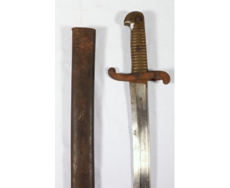 French model 42 sword bayonet (sabre-baionette mle 42) having fullered yataghan blade marked to the edge 'Mre Imple de Chat t