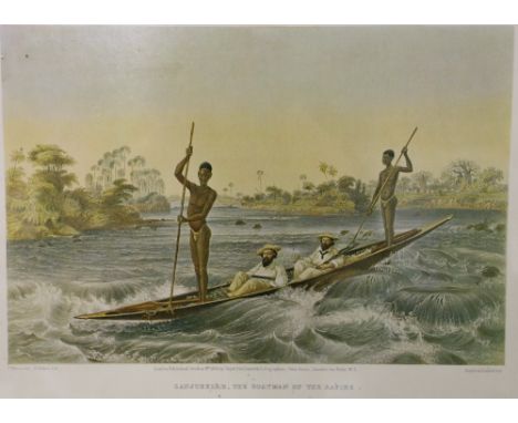 Thomas Baines, six lithographic prints Herd of Buffalos driven to the edge of the chasm, Zan Jueelah, The Boatman on the Rapi