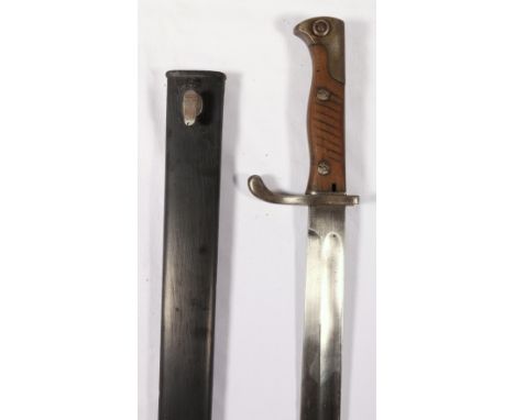 German Mauser Bayonet S98 Seitengewehr 98 having fullered blade, the ricasso stamped C. G. Haenel Suhl, scroll quillon the bl